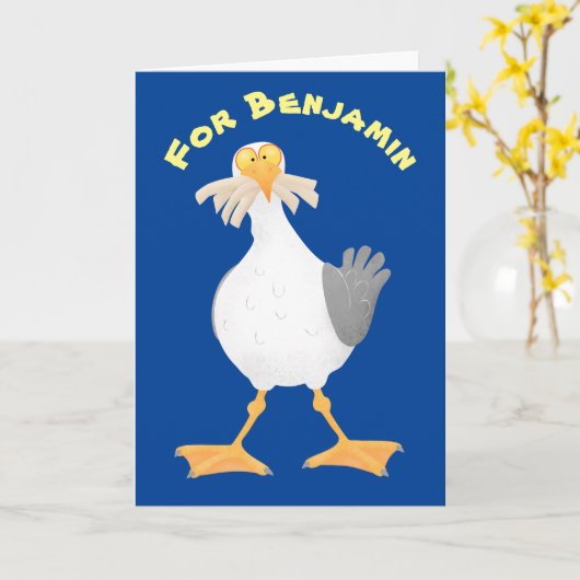 Carte Mouette drôle avec des frites (Fleur jaune)