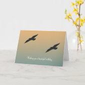 Carte Mouettes de plage Orange Bleu Anniversaire (Fleur jaune)