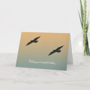 Carte Mouettes de plage Orange Bleu Anniversaire