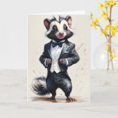 Carte Mouffette en smoking à l'aquarelle avec mouchoir n (Fleur jaune)