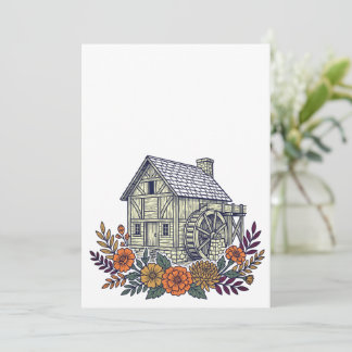 Carte Moulin Historique Avec Fleurs D'automne