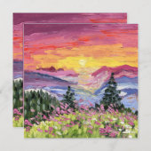 Carte Mountain Sunrise avec Fleurs sauvages (Devant / Derrière)