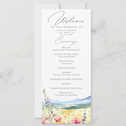 Carte Mountain Wildflowers Meadow Modern Wedding Program (Devant)