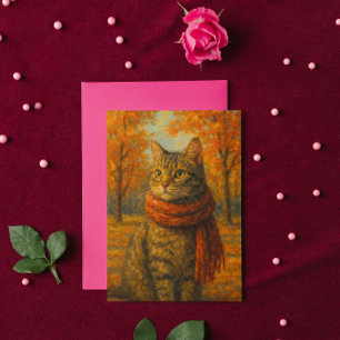 Carte Moustaches d'automne Un chat confortable dans la b