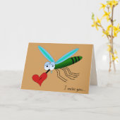 Carte Moustique de dessin animé triste avec cœur Texte p (Fleur jaune)