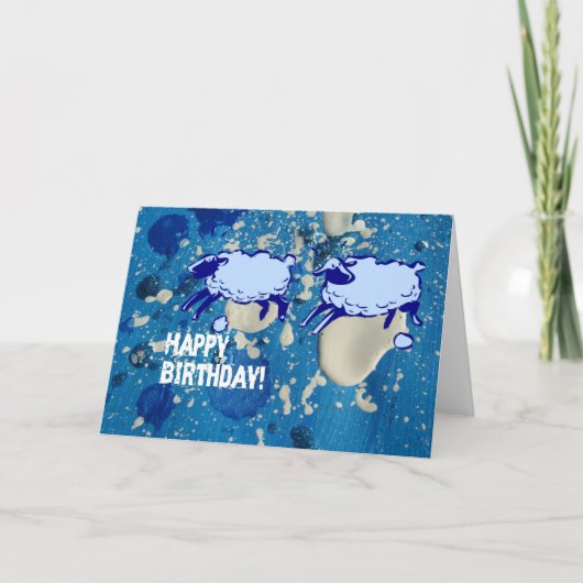 Carte Mouton Bleu Splash Anniversaire (Devant)