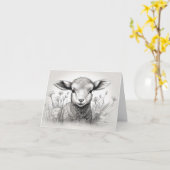 Carte Moutons noirs et blancs dans les fleurs Pâques (Fleur jaune)