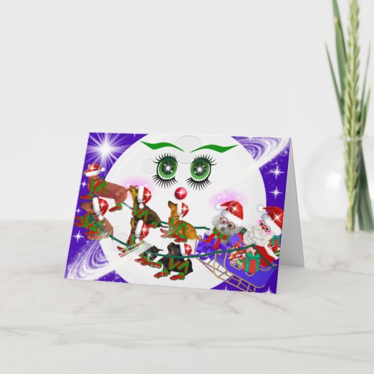 Carte Ms. Christmas Moon, Santa & Weenie Dogs Card (Devant)
