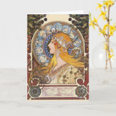 Carte : Mucha - zodiaque - plume de La (Fleur jaune)