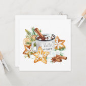 Carte Mug de chocolat chaud d'hiver avec des biscuits (Devant/Arrière en situation)