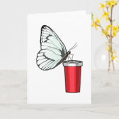Carte Mug Papillon qui boit (Fleur jaune)