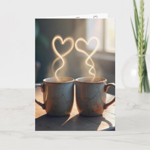 Carte Mugs Anniversaires Vintage Avec Coeurs Steamy
