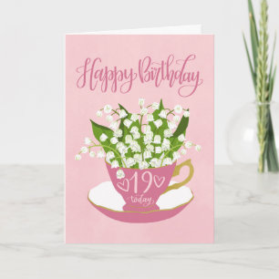 Carte Muguet Tasse à thé 19e anniversaire