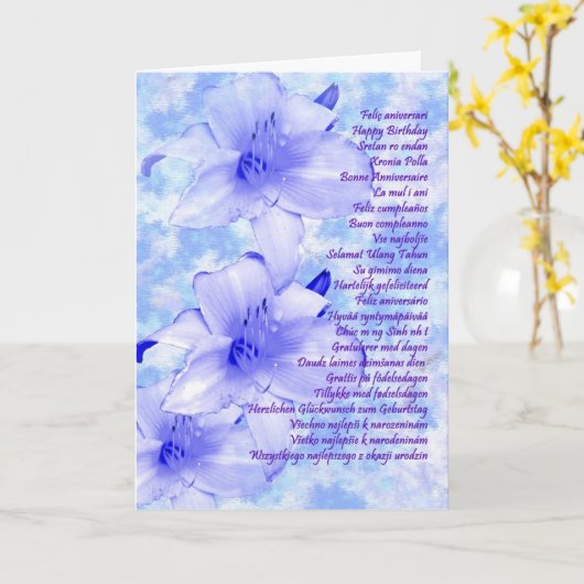 Carte Multi-Language BIrthday Card (Fleur jaune)