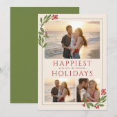 CARTE MULTI-PHOTO AVEC BORDURE DE NOËL FEUILLAGE (Devant / Derrière)
