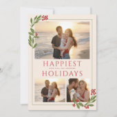 CARTE MULTI-PHOTOS AVEC FOND DE FEUILLAGE DE NOËL (Devant)