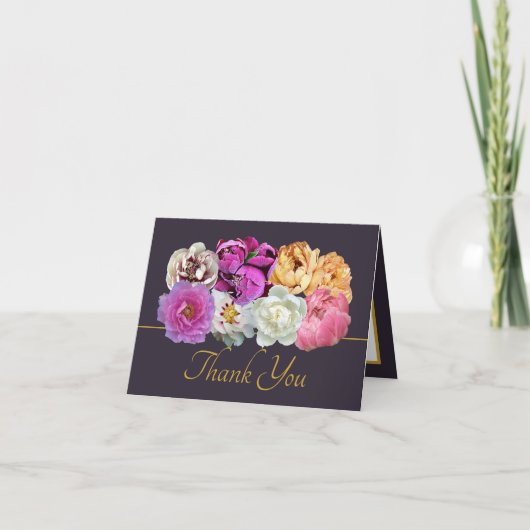 Carte Multicolor Peonies Botanical Elegant Thank You (Devant)