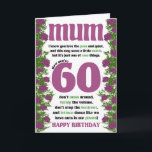 Carte Mum 60th Gardener Pun Wordplay Anniversaire<br><div class="desc">Est-ce que ta maman adore jardiner ? Cette drôle de carte de jeu de mots de jardinage sera parfaite pour son 60e anniversaire.</div>