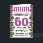 Carte Mum 60th Gardener Pun Wordplay Anniversaire<br><div class="desc">Est-ce que ta maman adore jardiner ? Cette drôle de carte de jeu de mots de jardinage sera parfaite pour son 60e anniversaire.</div>