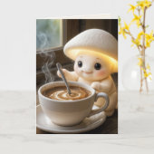 Carte Munchkin aux champignons d'anniversaire avec café (Fleur jaune)