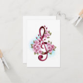 Carte Musical treble clef notes with sakura flowers (Devant/Arrière en situation)
