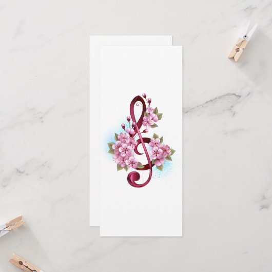 Carte Musical treble clef notes with sakura flowers (Devant/Arrière en situation)