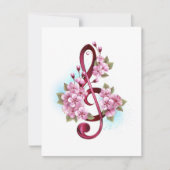 Carte Musical treble clef notes with sakura flowers (Devant)