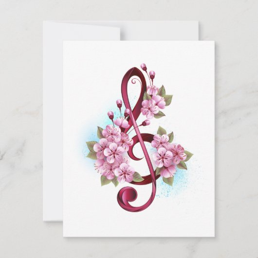 Carte Musical treble clef notes with sakura flowers (Devant)