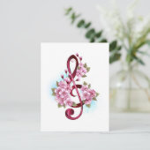 Carte Musical treble clef notes with sakura flowers (Debout devant)