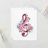 Carte Musical treble clef notes with sakura flowers (Devant/Arrière en situation)
