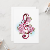 Carte Musical treble clef notes with sakura flowers (Devant/Arrière en situation)