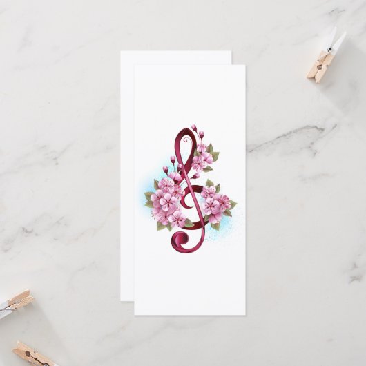 Carte Musical treble clef notes with sakura flowers (Devant/Arrière en situation)
