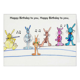 Carte musicale de joyeux anniversaire aux lapins