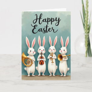 Carte musicale de Pâques avec lapin heureux