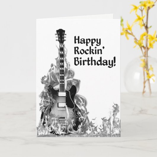 Carte Musicien de guitare cool Rockstar Rock & Roll Anni (Fleur jaune)