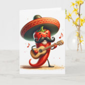 Carte Musicien Paprika Rouge Anniversaire (Fleur jaune)