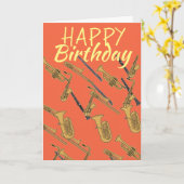 Carte Musicien trompettes et flûtes anniversaire (Fleur jaune)