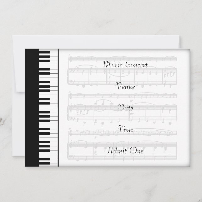 Carte Musique Concert Admission Billet Piano Thème (Devant)