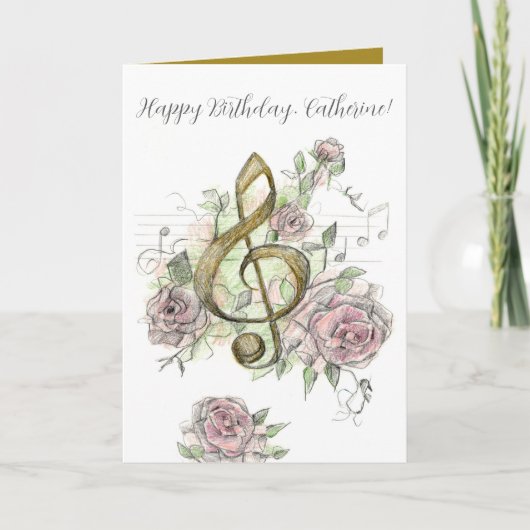 Carte Musique de Joyeux Anniversaire Note Clé de Sol Ros (Devant)