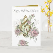 Carte Musique de Joyeux Anniversaire Note Clé de Sol Ros (Fleur jaune)