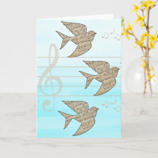 Carte Musique d'oiseau moineau Ciel Bleu (Fleur jaune)