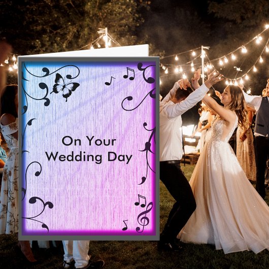 Carte Musique Papillon Feuille Bleu & Purple Mariage Boi