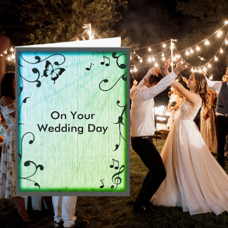 Carte Musique Papillon Feuille Vert Mariage de grain de
