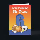 Carte My Twin Brother 6th Birthday Sports Balls<br><div class="desc">Vous cherchez une meilleure façon de partager les salutations de 6ème anniversaire heureux avec vous cher frère jumeau? La recherche est terminée pour vous maintenant. Cette carte colorée et amusante est la carte parfaite pour le donner lors de votre journée spéciale.</div>