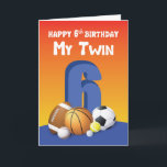 Carte My Twin Brother 6th Birthday Sports Balls<br><div class="desc">Vous cherchez une meilleure façon de partager les salutations de 6ème anniversaire heureux avec vous cher frère jumeau? La recherche est terminée pour vous maintenant. Cette carte colorée et amusante est la carte parfaite pour le donner lors de votre journée spéciale.</div>