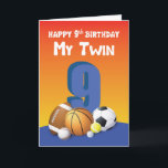 Carte My Twin Brother 9Birthday Sports Balls<br><div class="desc">Célébrez votre 9ème anniversaire aux côtés de votre frère jumeau. Et pour le surprendre ce jour-là, vous pouvez lui donner cette carte qui a une collection de balles de sport. Vous savez qu'il va adorer ça parce que vous aimez tous les deux jouer ensemble.</div>