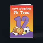 Carte My Twin Sister 12th Birthday Sports Balls<br><div class="desc">Commandez et préparez cette carte dès maintenant afin que vous puissiez facilement la donner à votre douce soeur jumelle le jour de la célébration de votre 12ème anniversaire. Surprenez-la avec cette carte colorée.</div>