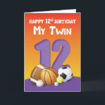 Carte My Twin Sister 12th Birthday Sports Balls<br><div class="desc">Commandez et préparez cette carte dès maintenant afin que vous puissiez facilement la donner à votre douce soeur jumelle le jour de la célébration de votre 12ème anniversaire. Surprenez-la avec cette carte colorée.</div>
