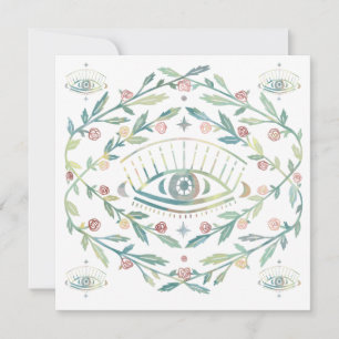 Carte Mystical Eye Roses Vines Magique Boho Blank Card