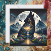 Carte Mystical Wolf Howling at Moon Surreal Ai Art